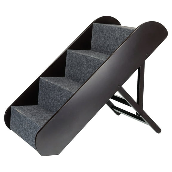 TRIXIE 4-Step Wooden Pet Stairs with Adjustable Height and Carpet Treads, Brown