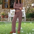 thumbnail image 4 of CHUMUD Two Piece Sets for Women Pants Set Summer Vacation Outfits Long Sleeve Button Tops Trousers Lounge Matching Sets Striped Fashion Clothes Casual Going Out, 4 of 6