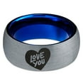 thumbnail image 2 of Tungsten Love You Heart Band Ring 8mm Men Women Comfort Fit Blue Dome Brushed Gray Polished, 2 of 4