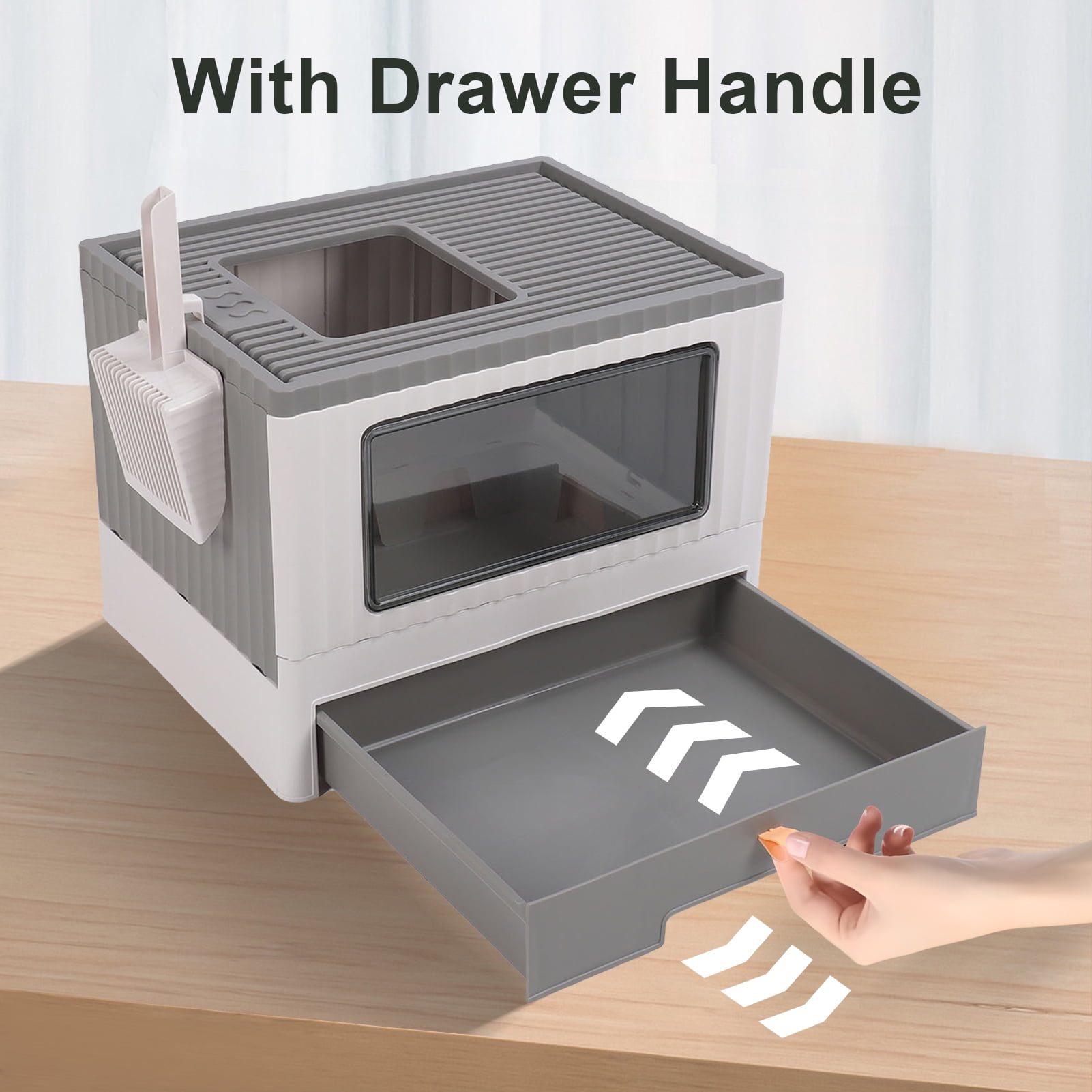 Mgaxyff Enclosed Cat Litter Box Large with Lid Cover&Litter Scoop Foldable Cat Toilet Cat Self-Grooming Side Panel w/ Easy Cleaning Tray