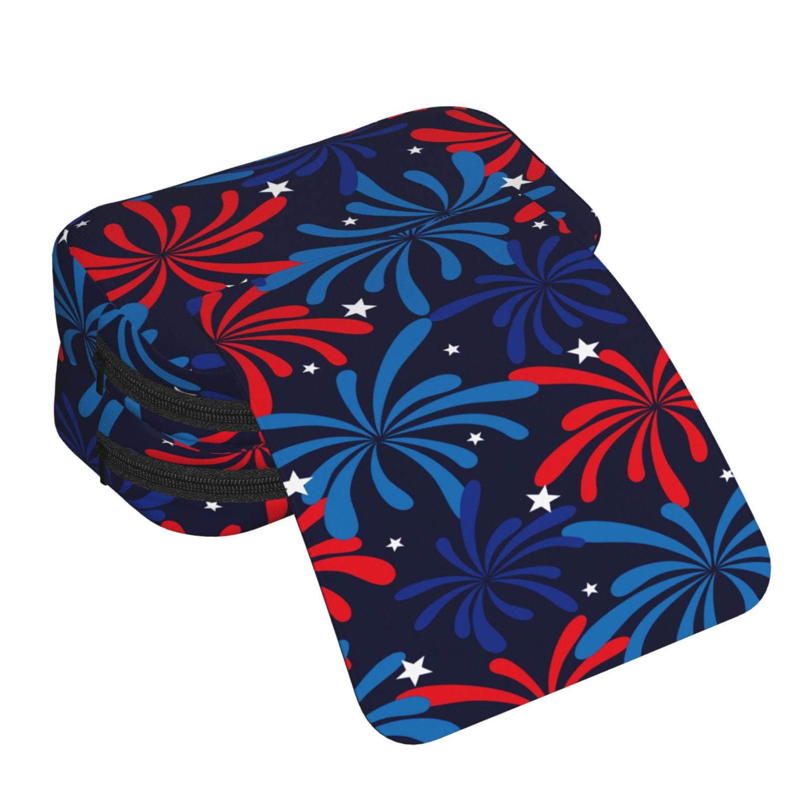 Rateoe Red White Blue Fireworks Pattern Double Clamshell Pen Case, Storage Organizer with Two Zipper Compartments– Holds Up to 50 Pencils & Pens