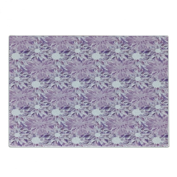 Mauve Cutting Board, Digital Guiloche Fractal Crystal Floral Ornamental Retro Design, Decorative Tempered Glass Cutting and Serving Board, Small Size, Lilac and Lavender, by Ambesonne