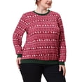 thumbnail image 1 of Suéter de talla grande para mujer Agnes Orinda con cuello redondo, manga larga y patrón navideño 1X Rojo, 1 of 5