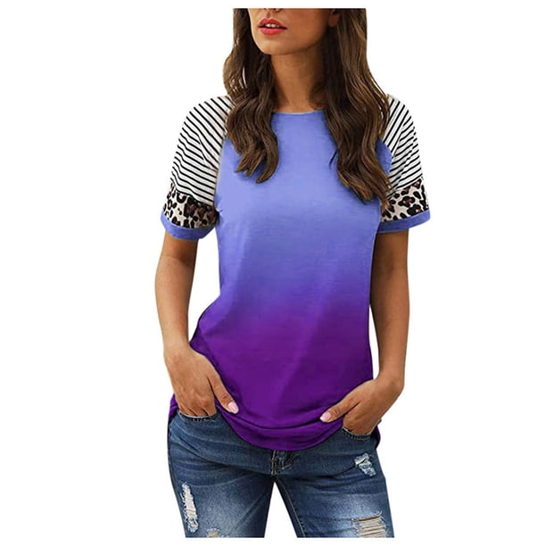 Tops de Mujer Elegantes Blusas Casuales Camisas Estampado de Moda Cuello Redondo Camiseta de Manga Corta Blusa Suelta Odeerbi ODB154660