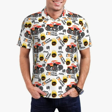 Goofa Monster truck Print Mens Polo Shirts Quick Dry Short Sleeve Golf T Shirt Performance Moisture Wicking Casual Workout-XX-Large