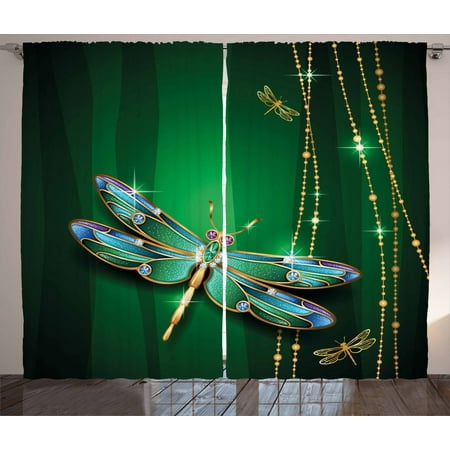 Dragonfly Curtains 2 Panels Set Vivid Figures In Gemstone Crystal