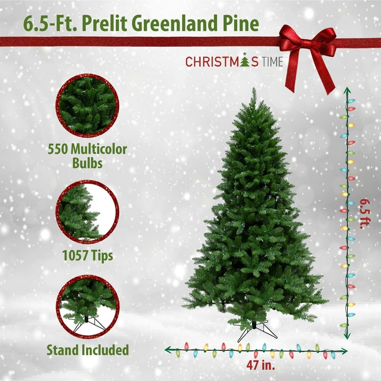 Christmas Time 6.5ft Greenland Pine Artificial Christmas Tree, 550