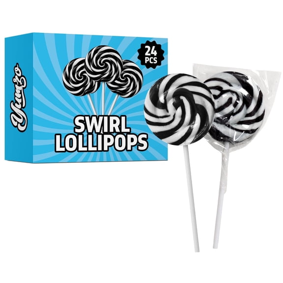 Yumzo Raspberry Swirl Hard Candy Lollipops, Individually Wrapped Suckers, 24 Count