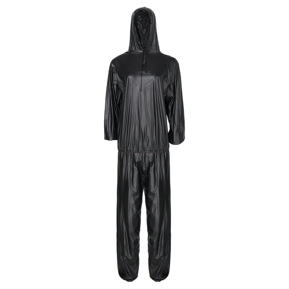 Raenseen Sauna Suit Men Women Lightweight Sweatsuit Long Sleeve Hoodies Top and Pants Set Gym Fitness Black L