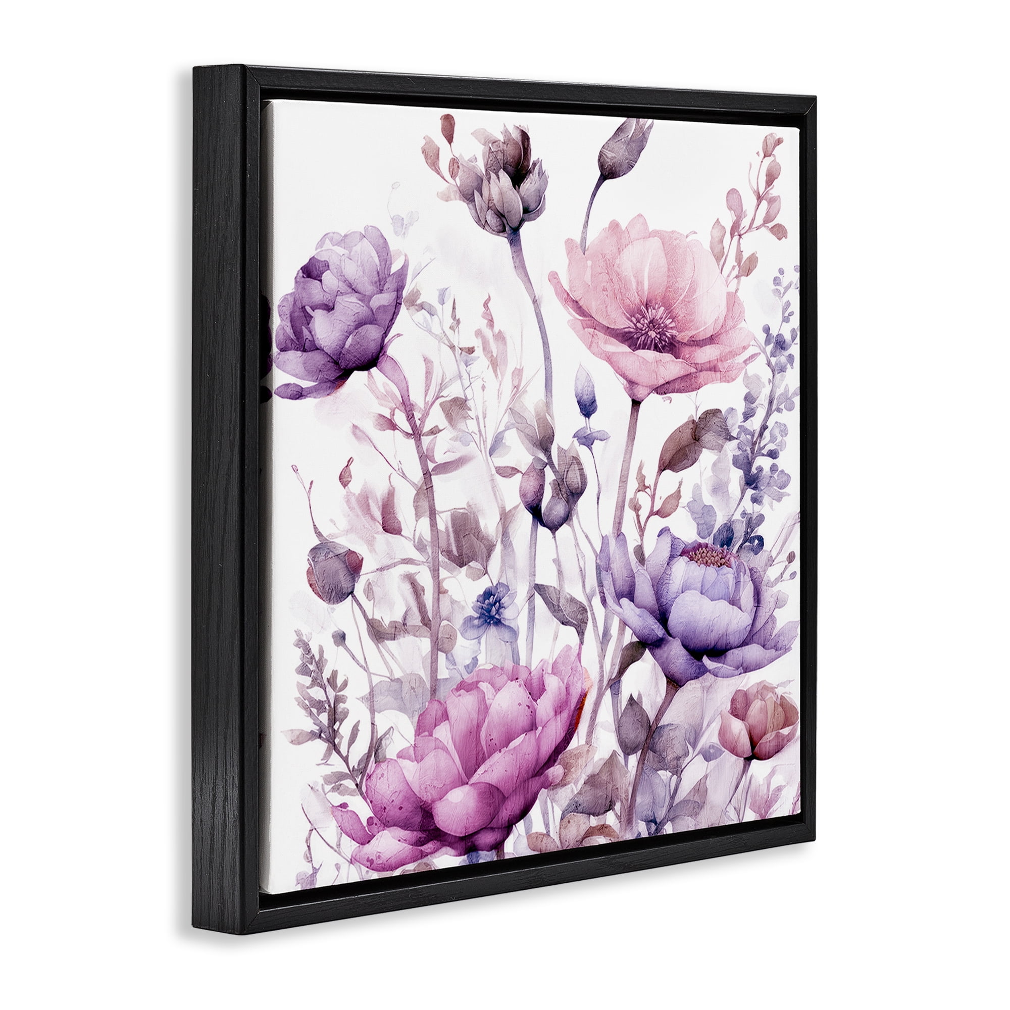 Stupell Industries Purple & Pink Florals Black Framed Floater Canvas Wall Art, design by Kim Lewis