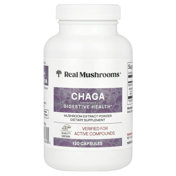 Real Mushrooms Chaga, Mushroom Extract Powder, 120 Capsules