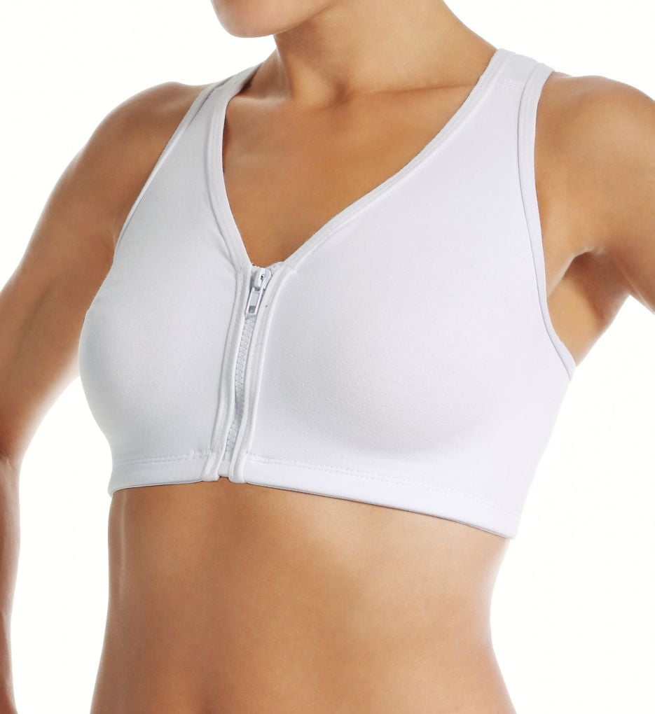 white zip front sports bra