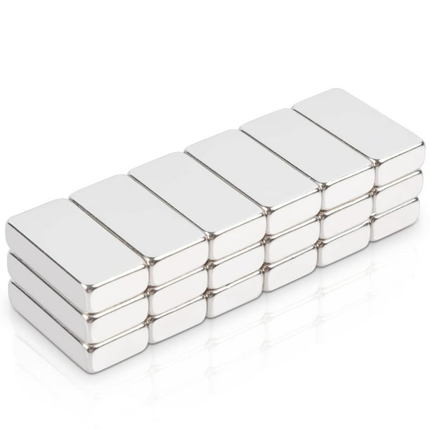 Imanes de barra de tierras raras, pequeños imanes industriales rectangulares para manualidades, oficina, cocina, refrigerador y almacenamiento de herramientas, 20 x 10 x 5 mm, paquete de 18