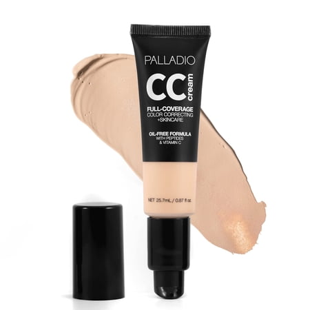 Palladio Full-Coverage Color Correction CC Cream, Oil-Free with Peptides & Vitamin C, Best for Correcting Redness and Uneven Skin Tone, Buildable Foundation Coverage (Fair 10C, Cool Undertone)
