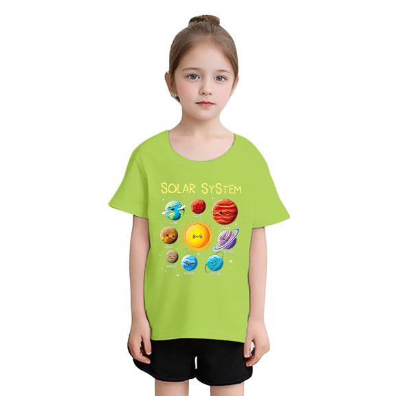 WMQPNNS Tops for Girl Casual Loose Summer Tops for Girls 4t Short Sleeve Tunic Tops Basic Classic Crewneck Cotton Tee Tops Workout Tops(Size 13-14 Years, A-Light Green)