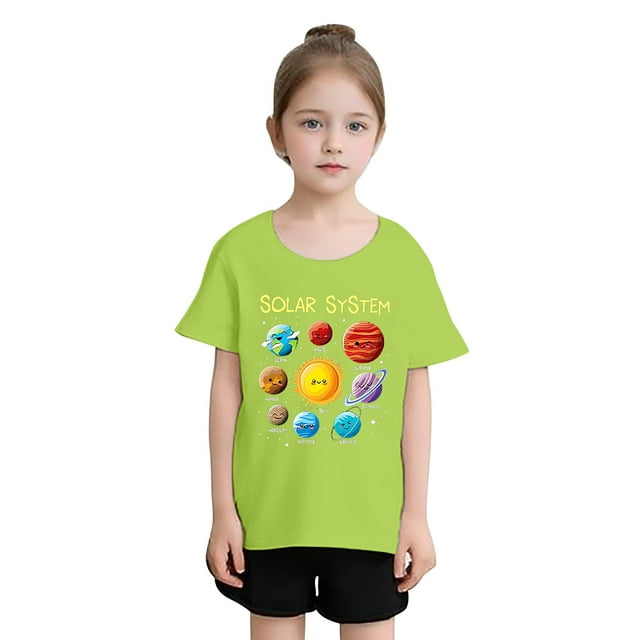 T-shirt Graphique Mignon à Col Rond et Manches Courtes pour Filles, T-Shirt d'Été Décontracté pour Enfants, Haut à Manches Longues avec Soutien-Gorge Intégré, Tenues pour Tout-Petits, Chandails à Capuchon Courts pour Filles, Haut Fin