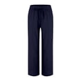 thumbnail image 5 of Women's Straight Leg Pants Trousers Slacks, Linen Blend Lace-Up Front Tie Waist, Solid Color Relaxed Fit Casual Daily Work Office Lounge Wear | Aestivo,Dark Blue M, 5 of 8