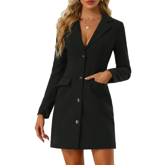 INSPIRE CHIC Women's Casual Blazer Dress Notched Lapel Collar Office Work Dresses XS Black