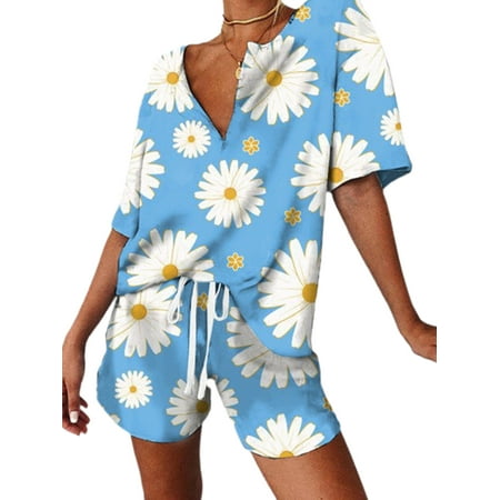 

UKAP Women Casual Daisy/Watermelon Print Lounge Set Summer Loose Pajamas Sets Drawstring Homewear Outfits