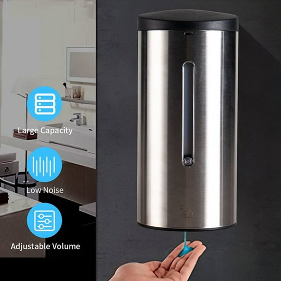 WiseWater Large Capacity Touchless Automatic Soap Dispenser for Bathroom, Wall Mount Hand Soap Dispenser with Motion Sensor, Commercial Soap Dispenser, Stainless Steel, 24oz/700ml, Silver, 1pcs