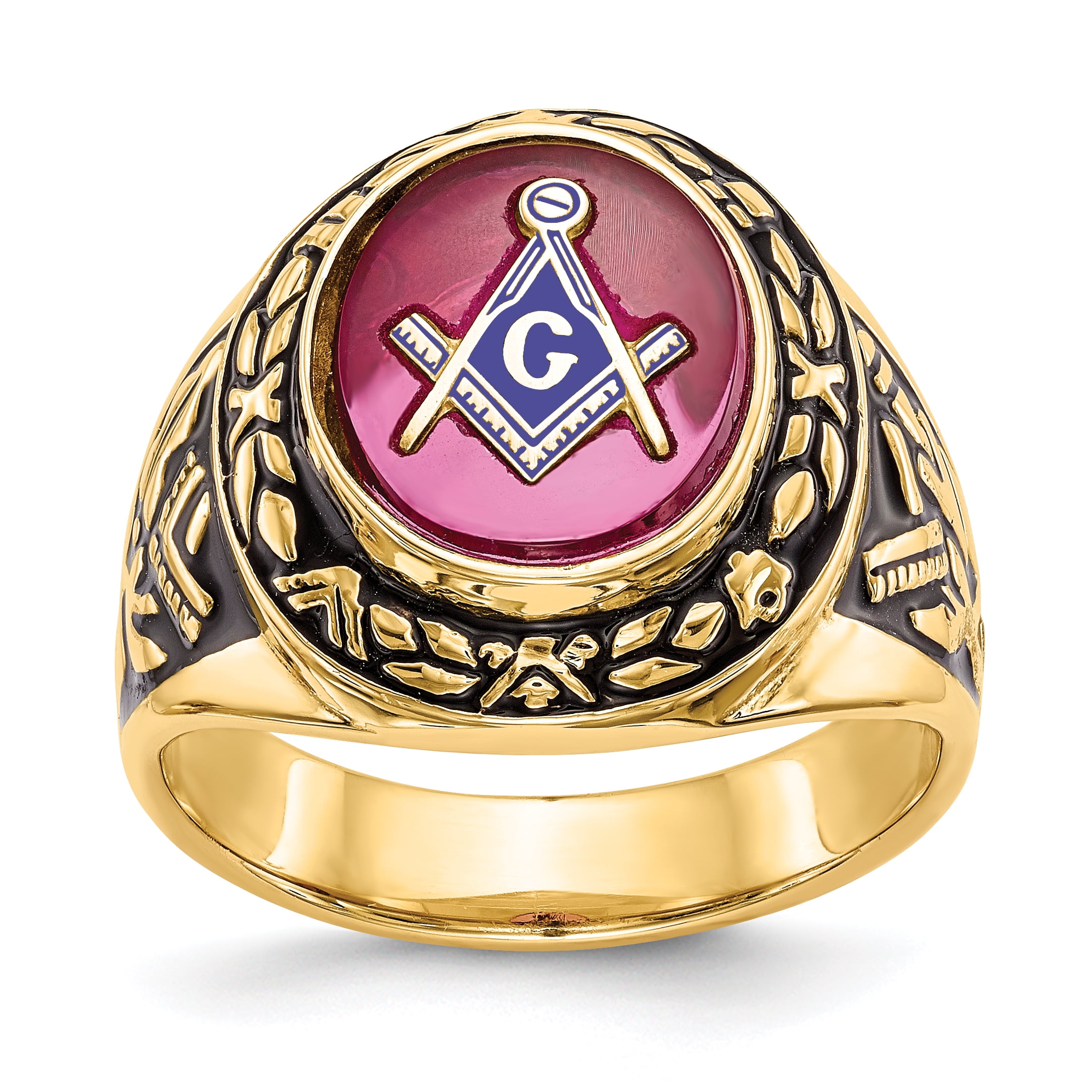 14k Men's Synthetic Ruby Masonic Ring