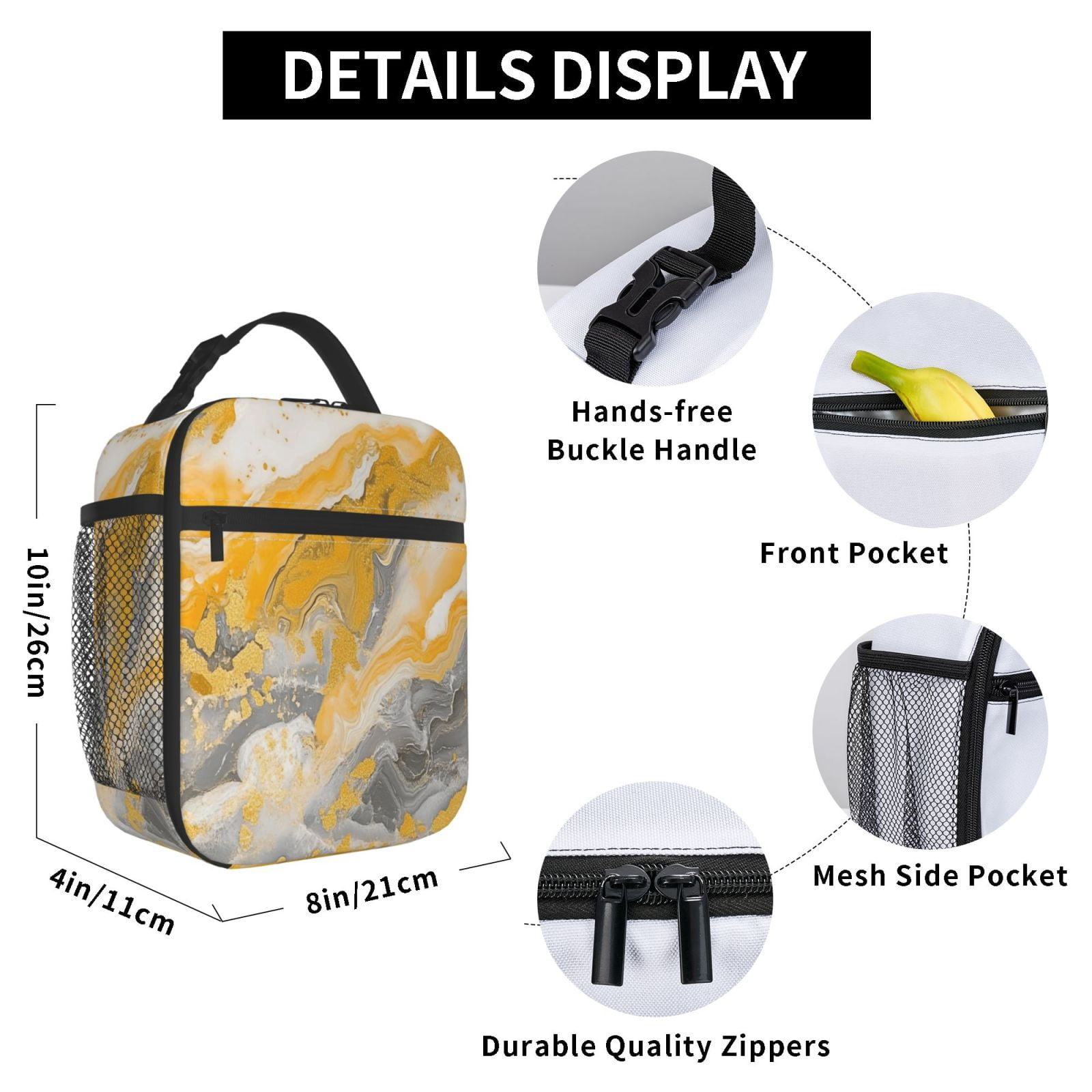 Lunch Bag For Women Men Insulated Portable Lunch Box Bento Box Office Picnic Travel Cooler Bag Gold Marble_4