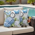 thumbnail image 4 of Blue Hydrangea Floral Outdoor Waterproof Pillow Covers, Spring Retro Butterfly Botanical Decorative Square Throw Pillowcase Sofa Cushion Sham for Patio/Couch/Chair, 16"x16" 2 Pack, 4 of 8