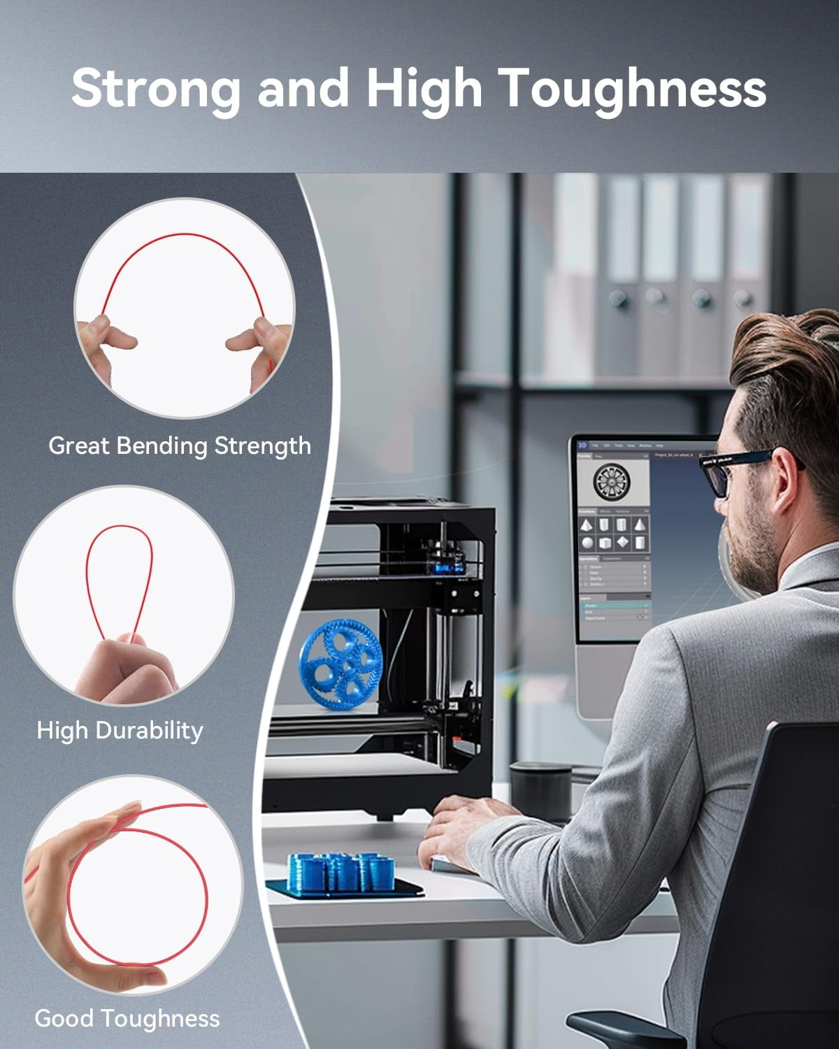 ​​ PETG Filament 1.75mm,Strong 3D Printer Filament,Ultra-Low Stringing,Exceptional Layer Adhesion & High Toughness,Dimensional Accuracy +/- 0.02 mm,Fit Most FDM 3D Printers,1kg Spool(Black).