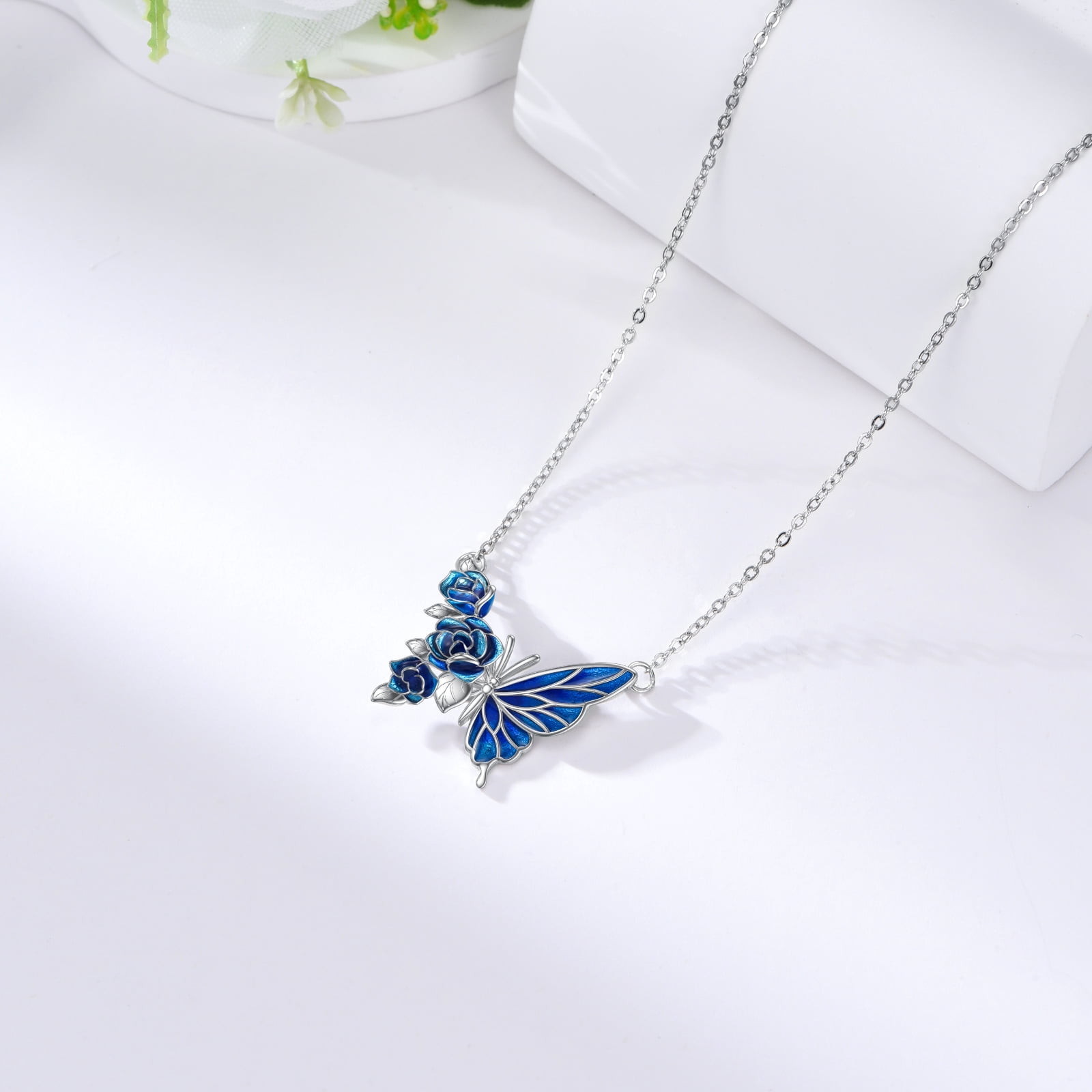 925 Stelring Silver Blue Butterfly Pendant Necklace Butterfly Jewelry for Women Anniversary or Birthday Gift