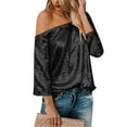 thumbnail image 2 of Womens T Shirts Long Sleeve Ladies Tops Fall Sequin V Neck Slouchy Tank Glittering Bling Bling Blouses Casual Black L, 2 of 4