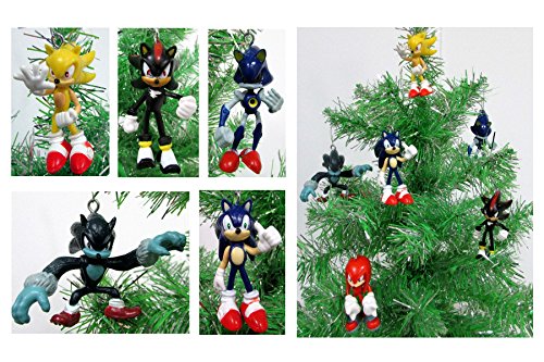 Sonic 6 Piece Christmas Ornament Set Featuring Sonic, Shadow, Werehog