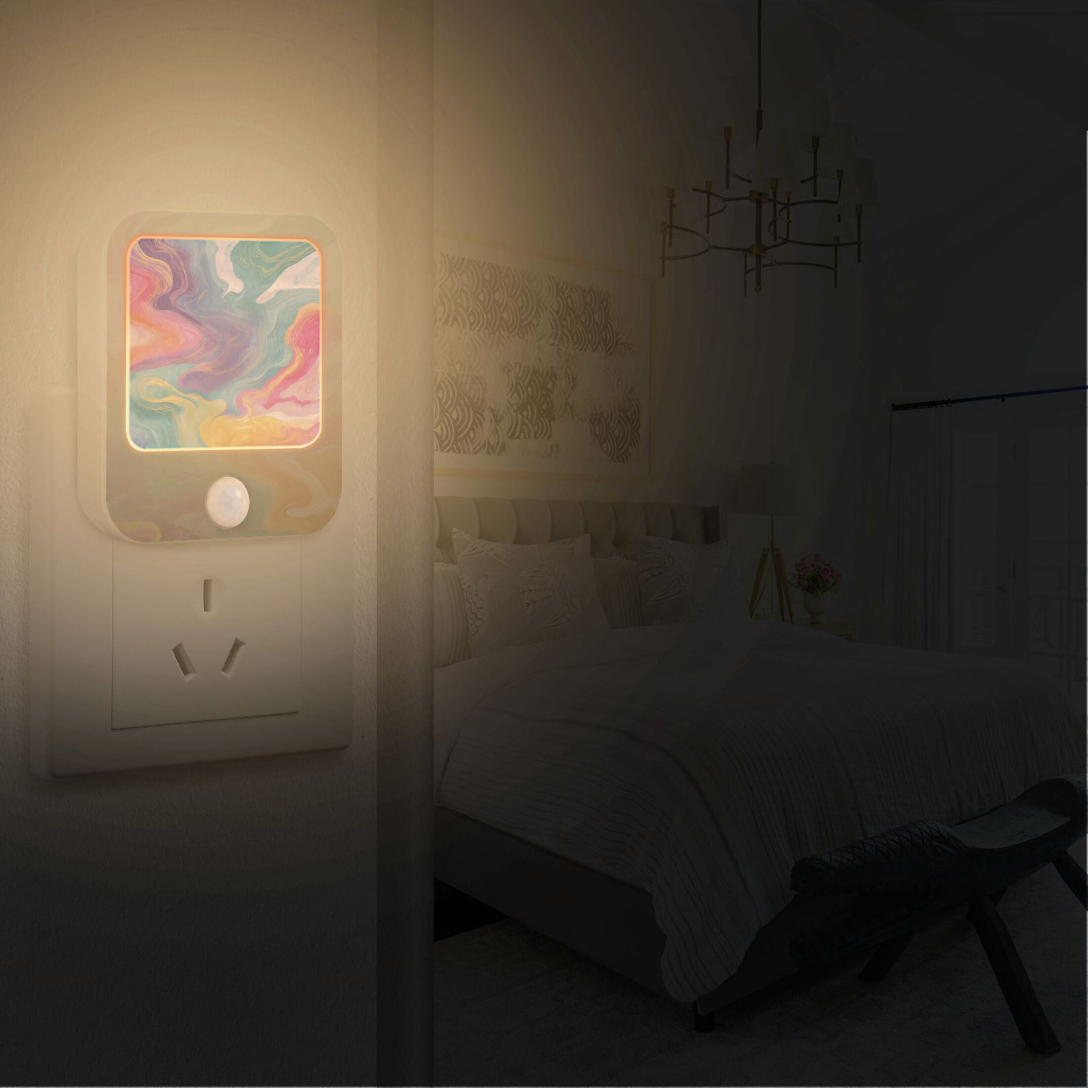 2 Pack LED Sensor Night Light Motion 3 Modes for Stairway Bedroom Living Room Rainbow-colored Twists