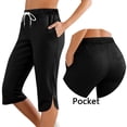 thumbnail image 2 of Hueook Capris Pants for Women Pants Casual Women Solid Color Elastic Waist Sports Casual Capris Pants with Side Pockets Black S, 2 of 7