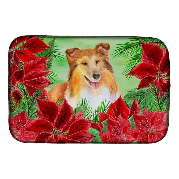 Sheltie Poinsettas Dish Drying Mat