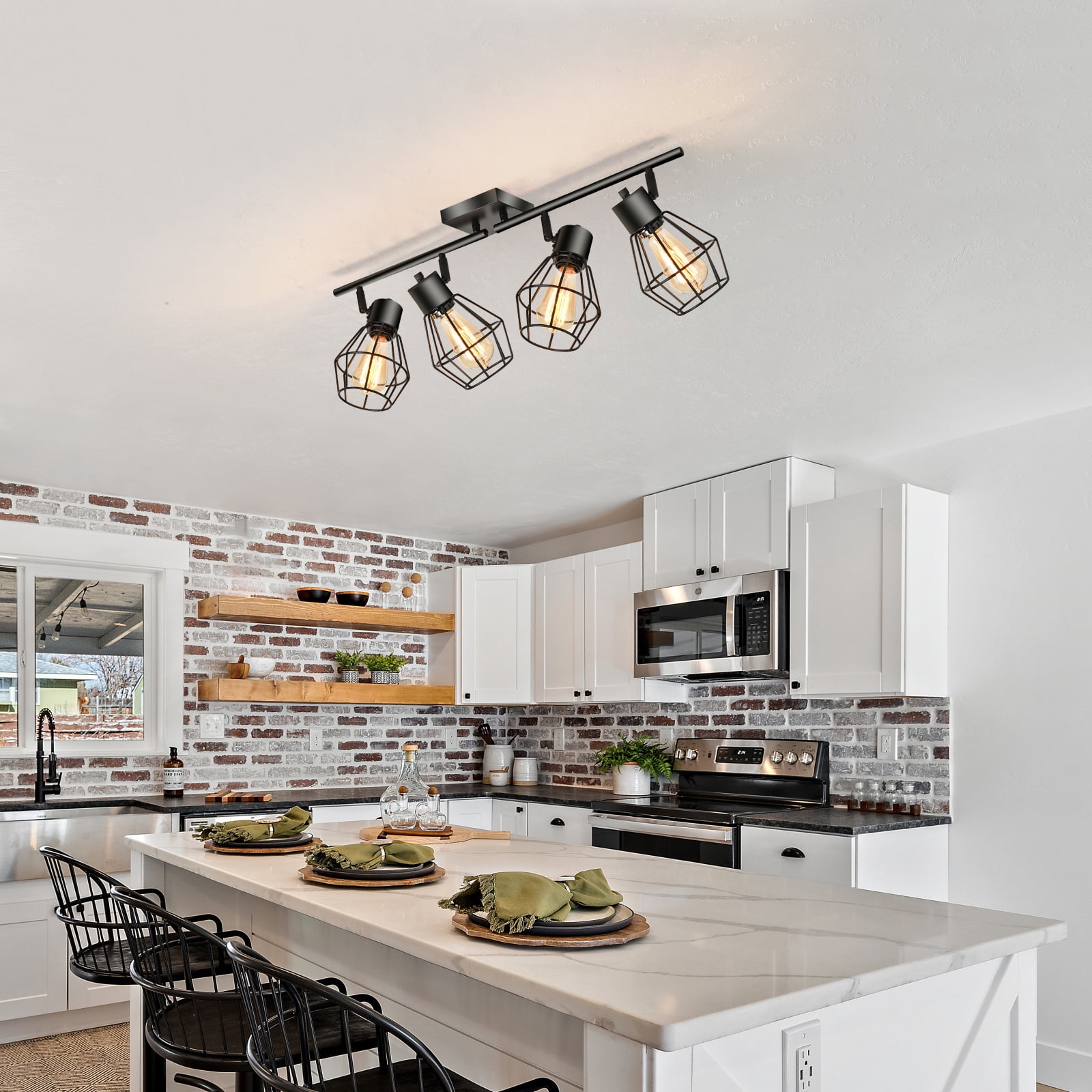 17.5" Dimmable 4-Light Black Flush Mount Lights