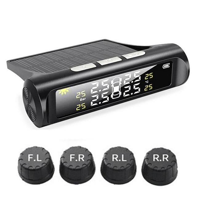 Wireless Solar Car Tire Pressure Monitoring System, Real-Time TPMS Display, External Sensors, Auto Temperature & Pressure Alarm for Sedans SUVs Trucks
