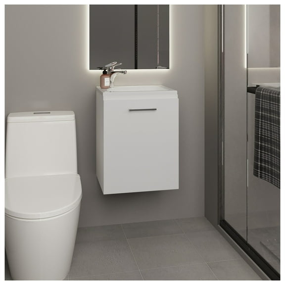 Bathroom Vanity with Sink, 1 Door - Space Saving White Vanity for Small Bathrooms - Modern Farmhouse Style - Durable Engineered Wood - FSC & CARB Compliant