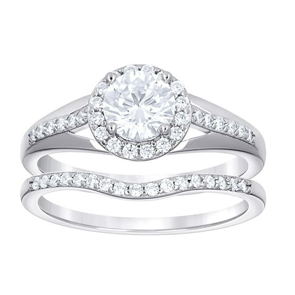 925 Sterling Silver Womens Cubic Zirconia Halo Duo Ring Set Size 6 Ring for Women - 4.8 Grams