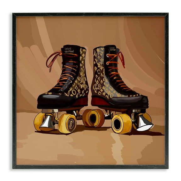 Stupell Industries Brown Roller Skates Sports Painting Black Framed Art Print Wall Art, 12 x 12
