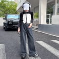 thumbnail image 6 of Travel Pants,Girls Fashion Cute Pants Elastic Waist Wide Leg Jeans Casual Pants With Pockets,Sweatpants,6-7 Years,Z06 Black, 6 of 7