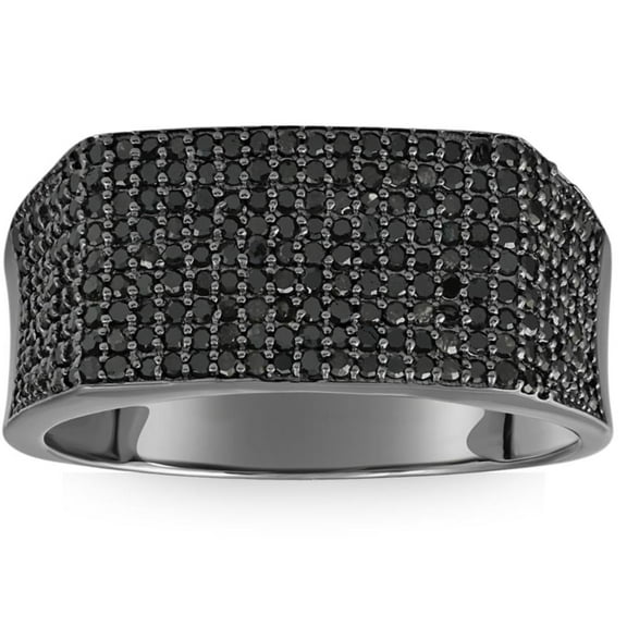 Pompeii 1Ct Black Diamond Men's Black Gold Pave Wedding Ring (Black,I2-I3)