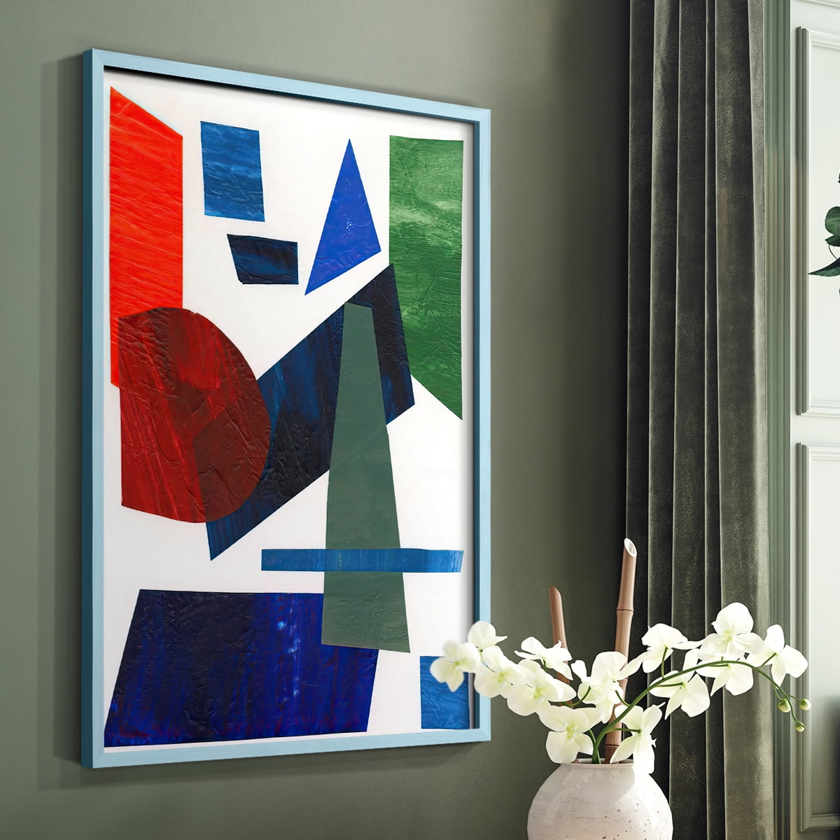 Colorful Shapes III Framed Print in Blue Solid Wood Framed Print No Nail Hanging