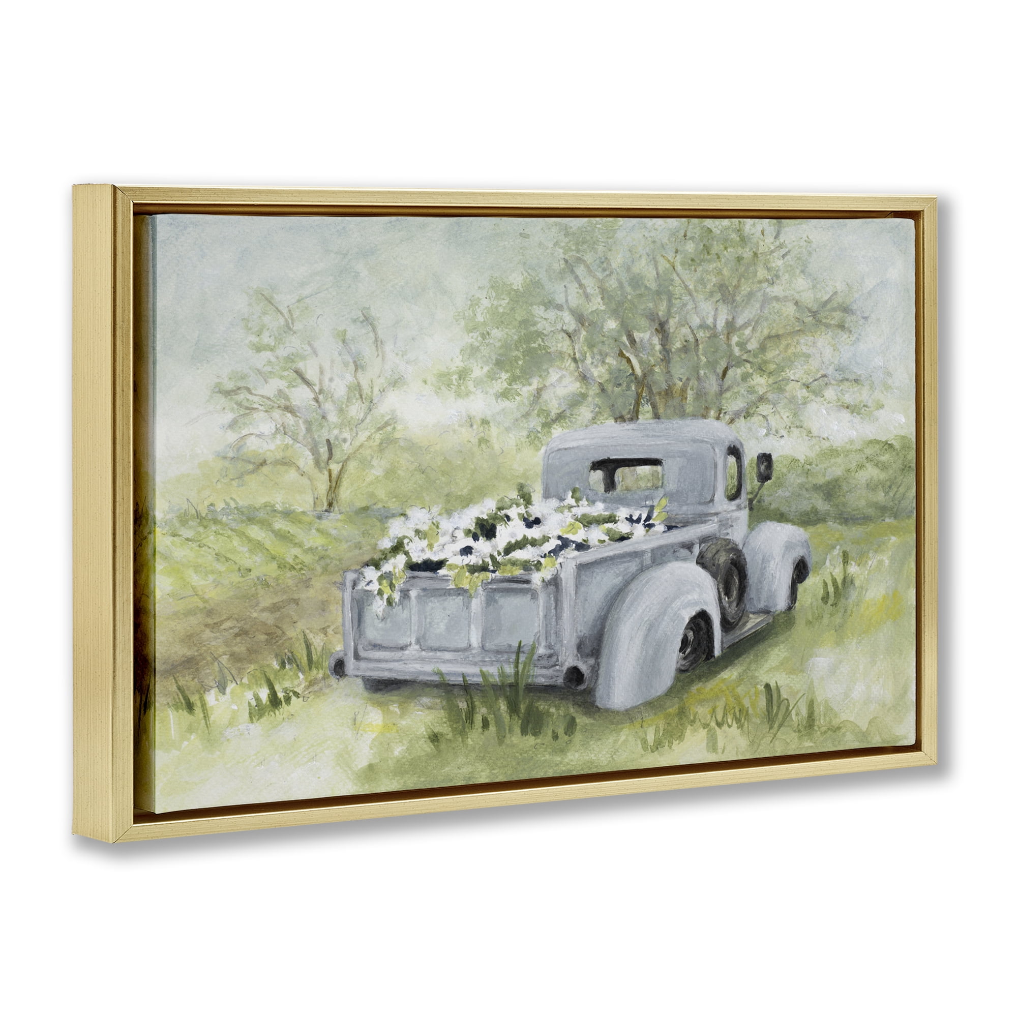 Stupell Industries Vintage Blue Truck Flower Sale Gold Framed Floater Canvas Wall Art, design by Lanie Loreth