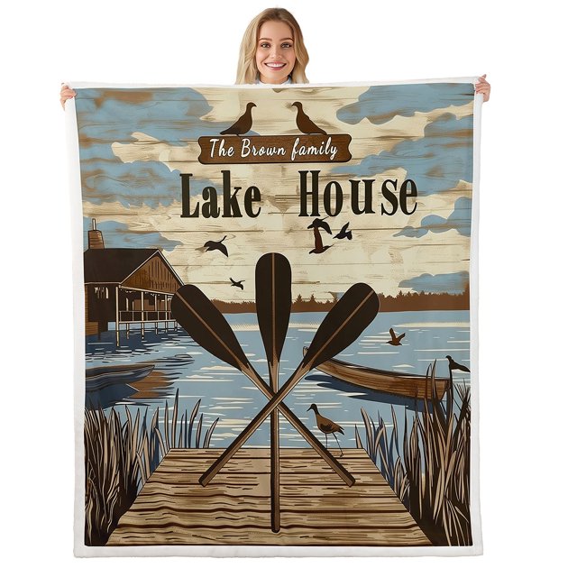 Erosebridal Rustic Boat Oar Fleece Blanket 90x90,Paddle Lake Life Sherpa Blanket,Cabin Decor