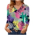 thumbnail image 2 of Delliss Women's V Neck Stylish Print Top Loose Basic 3/4 Sleeves Comfy Blouse Purple XXL, 2 of 6
