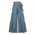 thumbnail image 4 of Boho Wide Leg Pants for Women High Waist Floral Printed Belted Palazzo Pants Loose Flowy Pants Hippie Beach Pants, 4 of 9