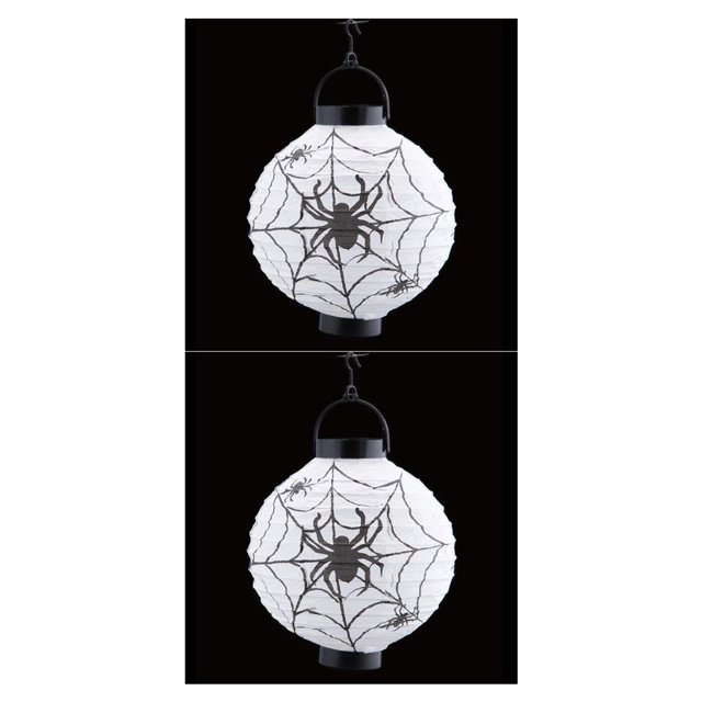 Cateissary Linterna de papel iluminada LED con luces Halloween calabaza araña Horror linterna lámpara colgante fiesta en casa decoración de Blanco 2piezas