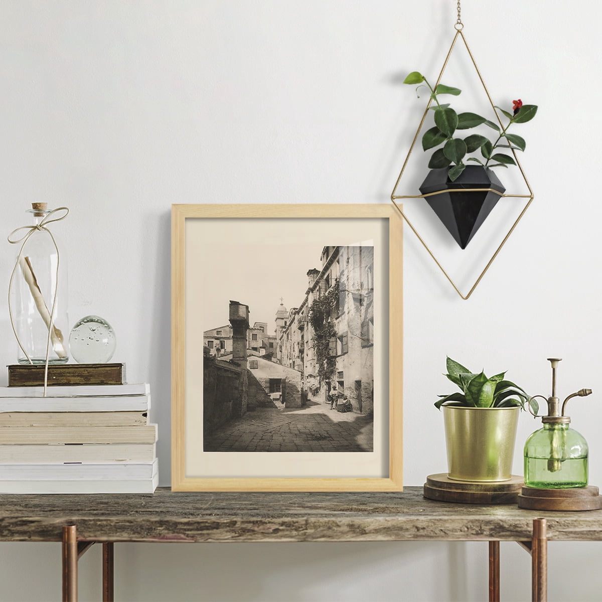 Vintage Views of Venice VIII - Framed Print w/glass - Natural Wood
