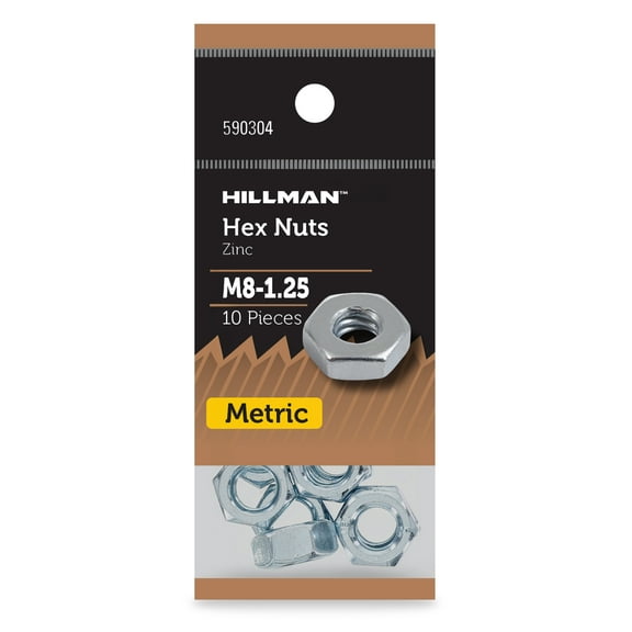 Hillman Hex Nuts M8X1.25, Metric, Zinc Finish, Steel, 10 Pieces