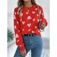 thumbnail image 2 of Biezeib Women's Autumn Winter Knit Sweater Long Lantern Sleeve Crewneck Heart Print Casual Knitwear, 2 of 6